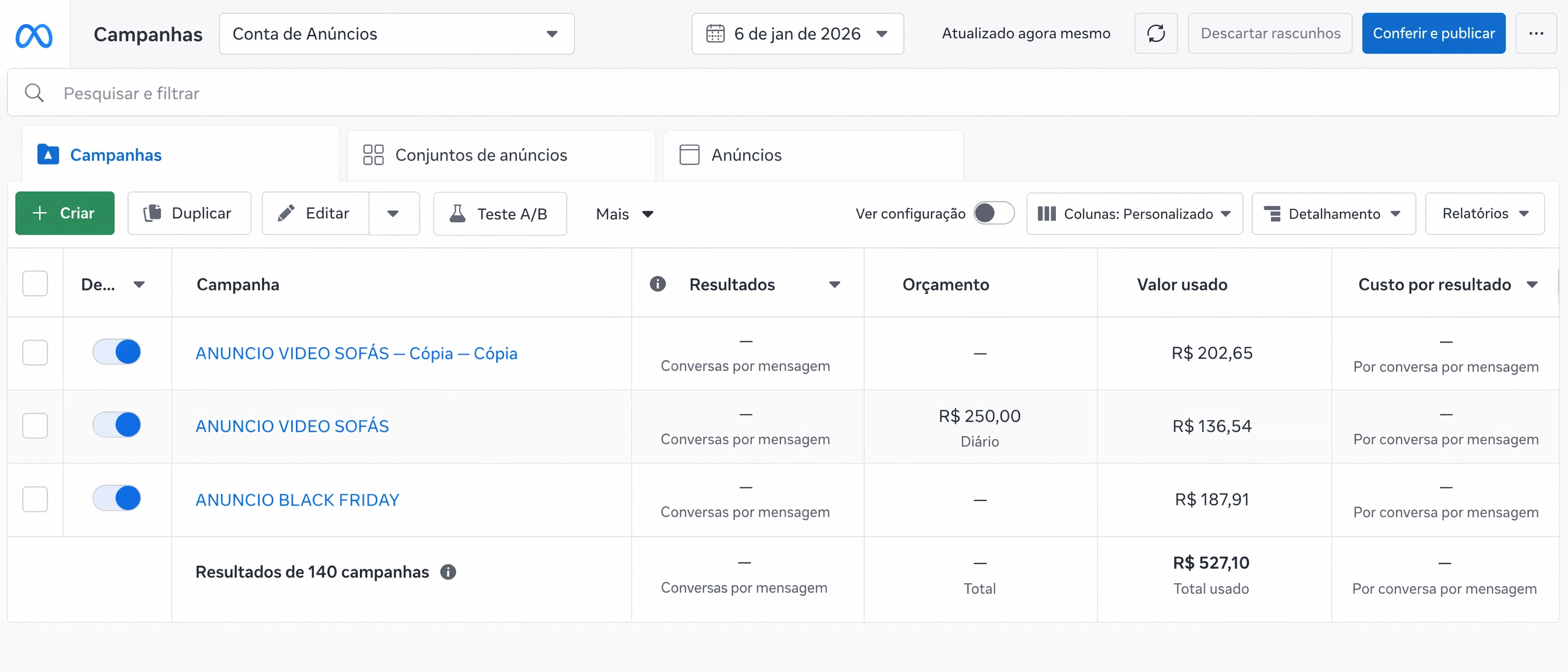 Comprovante de investimento no Meta Ads